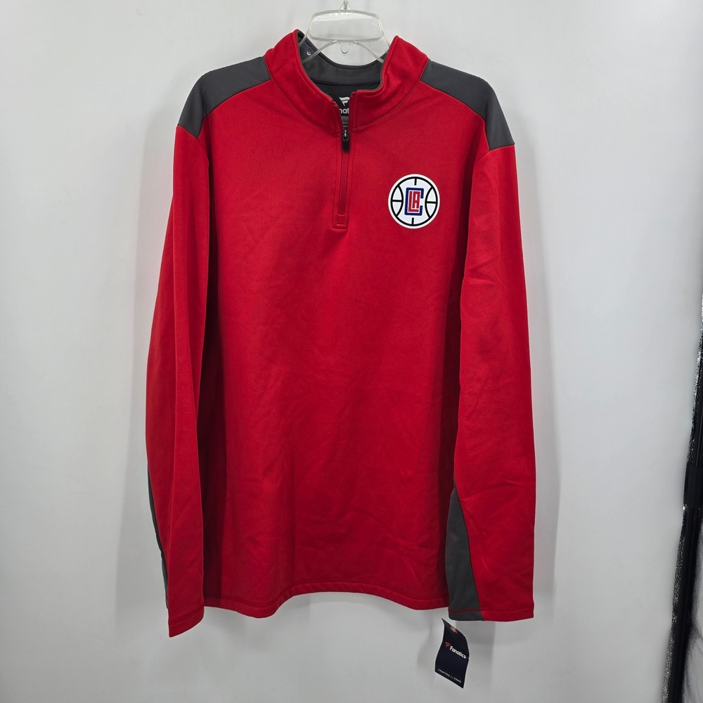 NWT Fanatics LA Clippers Mens 2XL Red Grey Quarter‎ Zip Pullover NBA NEW